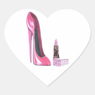 Pink Stiletto Shoe and Lipstick Art Heart Sticker