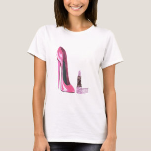 Pink Stiletto Shoe and Lipstick Art T-Shirt