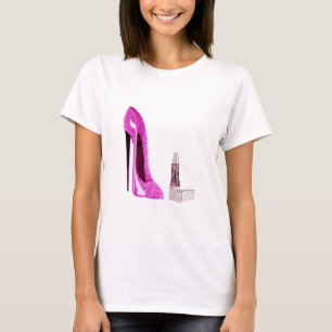 Pink Stiletto Shoe and Lipstick Art T-Shirt