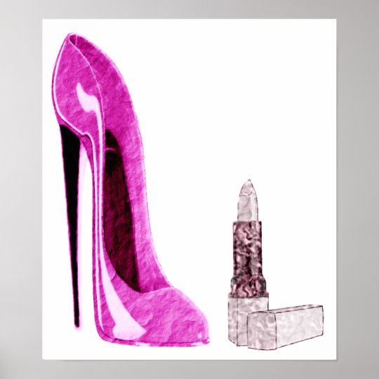 Pink Stiletto Shoe and Lipstick Poster Zazzle.co.uk