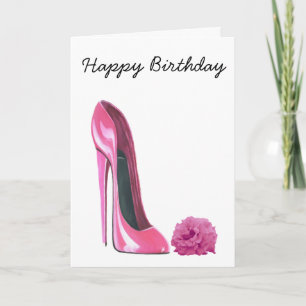 Pink Stiletto Shoe and Pink Rose Art Card