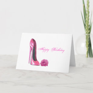 Pink Stiletto Shoe and Pink Rose Art Card