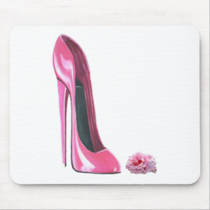 Pink Stiletto Shoe and Rose Mouse Mat
