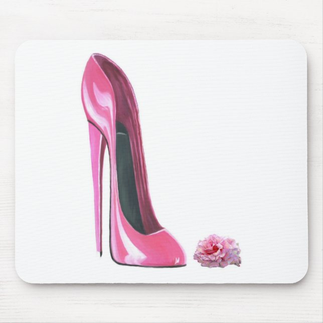 Pink Stiletto Shoe and Rose Mouse Mat (Front)