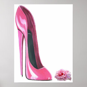 Pink Stiletto Shoe and Rose Print