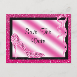 Pink Stiletto & Streamers 50th Save The Date Announcement Postcard