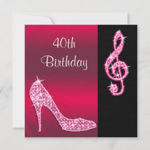 Pink Stiletto & Treble Cleft 40th Birthday Invitation