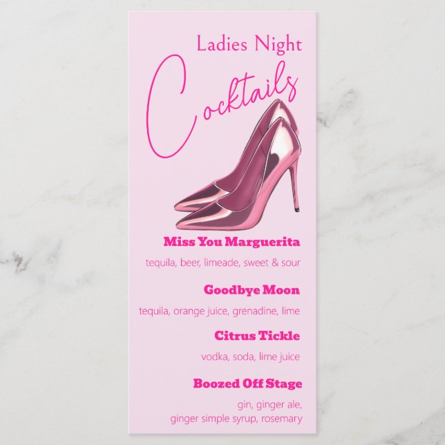 Pink Stilettos Ladies Night Cocktail Party Menu (Front)