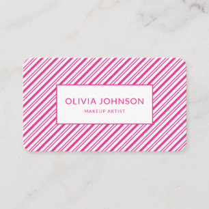 Pink Stipes Modern Beauty with QR Code  Business Card