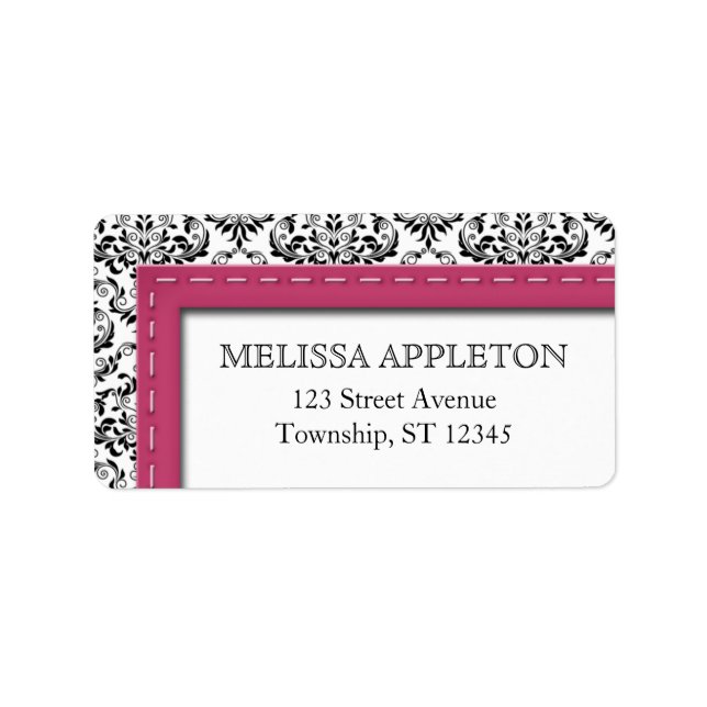 Pink Stitched Damask Personalised Address Labels (Front)