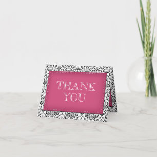 Pink Stitched Damask Thank You Note Cards
