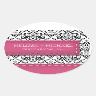 Pink Stitched Damask Wedding Large Favour Stickers