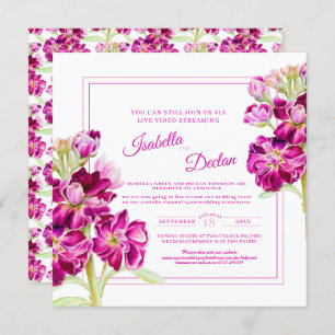 Pink stock flower watercolor live stream wedding invitation