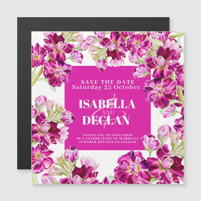 Pink stock flowers wedding save the date (Front/Back)
