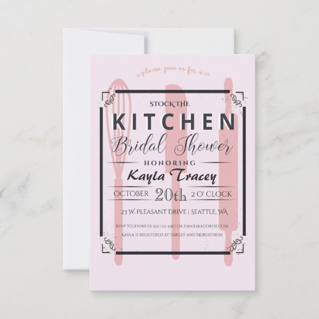 Pink Stock the Kitchen Bridal Shower Invitation (Front)