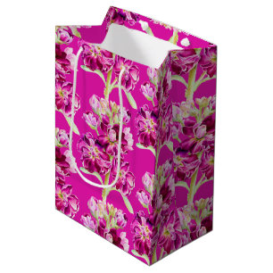 Pink stock watercolor flower floral pattern medium gift bag