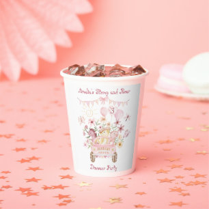 Pink Stomp and Roar Dinosaur Birthday Paper Cups