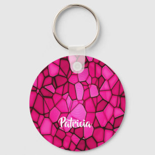 Pink stone shapes patterned key ring
