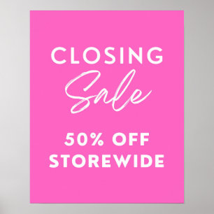 Pink Store Closing Sale Sign, 50% Off Sale Poster