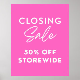 Pink Store Closing Sale Sign, 50% Off Sale Poster