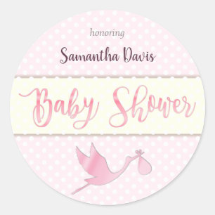 Pink Stork Baby Girl Baby Shower Classic Round Sticker