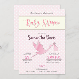 Pink Stork Baby Girl Baby Shower Invitation
