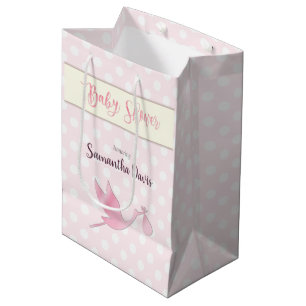 Pink Stork Baby Girl Baby Shower Medium Gift Bag