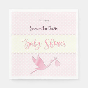 Pink Stork Baby Girl Baby Shower Napkin