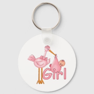 Pink Stork Baby Girl Key Ring