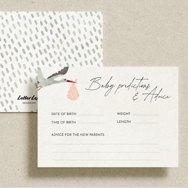 Pink Stork Baby Predictions and Advice Game Enclosure Card (Creator Uploaded)