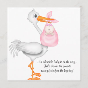 Pink Stork Baby Shower Invitation Baby Girl