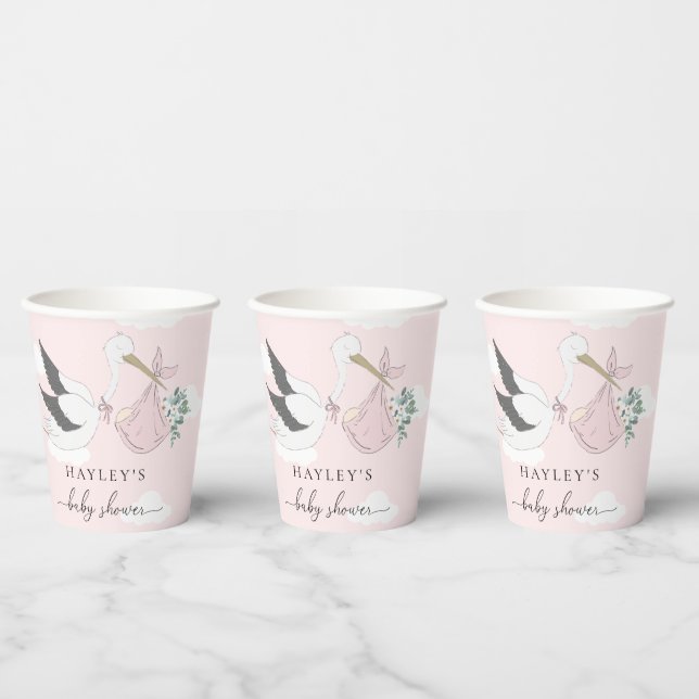Pink Stork Baby Shower Paper Cups (Multi)