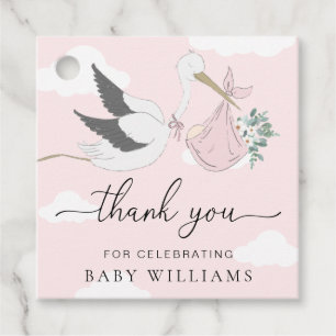 Pink Stork Baby Shower Thank You Favour Tags