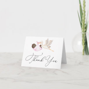 Pink Stork Baby Shower Thank You Note Card