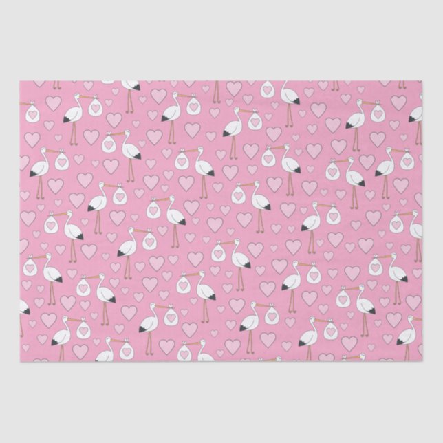 Pink Stork Baby Shower Tissue Paper (Front)