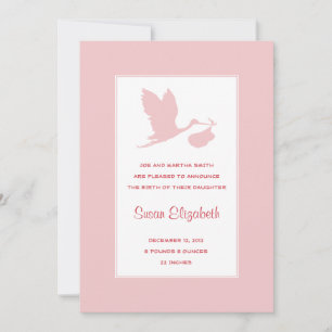 Pink Stork Birth Announcement