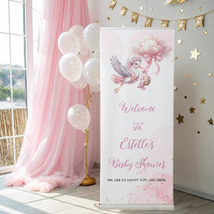 Pink Stork & Bow it's a Girl Baby Shower welcome Retractable Banner