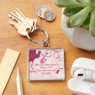 Pink Stork It's a Girl Announcement Keychain