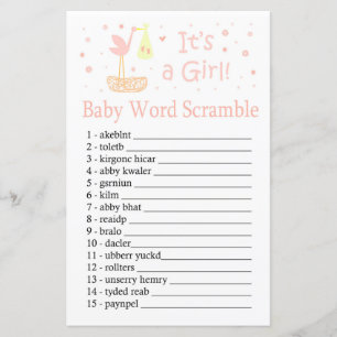 Pink Stork nest Baby word scramble game