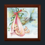 Pink Stork Vintage Baby Jewellery Box<br><div class="desc">Elegant teal blue and pink stork with baby jewellery gift box. This vintage baby jewellery box is easily customised with baby's name or other text by simply choosing the "Customise it!" button to begin. 



 


 
 



 







 


com</div>