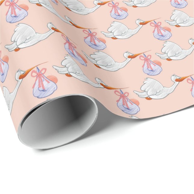 Pink storks wrapping paper (Roll Corner)