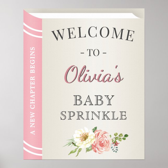 Pink Storybook Library Baby Girl Sprinkle Welcome Poster (Front)