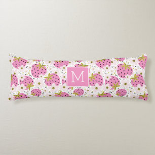 Pink Strawberries Custom Monogram Body Cushion