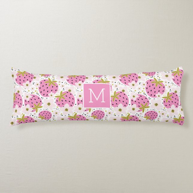 Pink Strawberries Custom Monogram Body Cushion (Front)