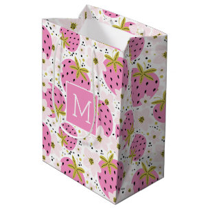 Pink Strawberries Custom Monogram gift bags
