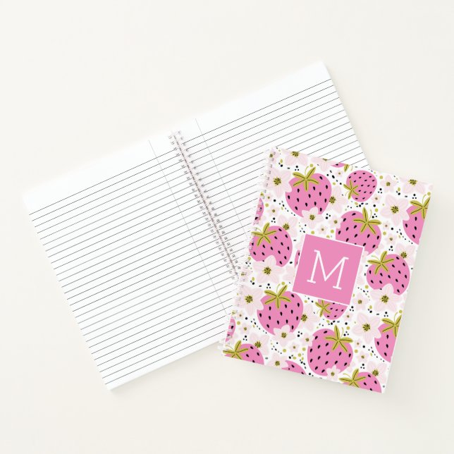 Pink Strawberries Custom Monogram Notebook (Inside)
