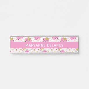 Pink Strawberries Custom Name Door Sign