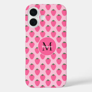 Pink Strawberries, cute customised iPhone 16 Case