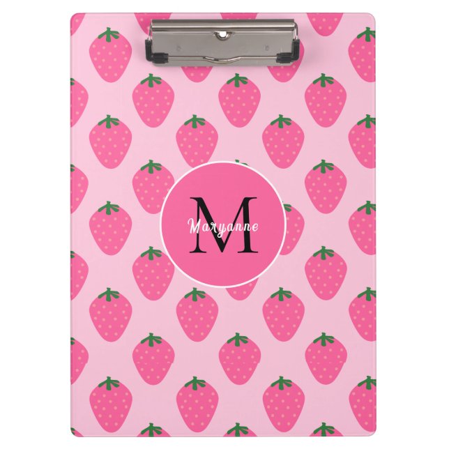 Pink Strawberries, cute customised Clipboard (Front)