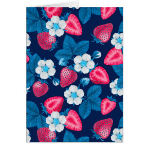 Pink strawberries on blue
